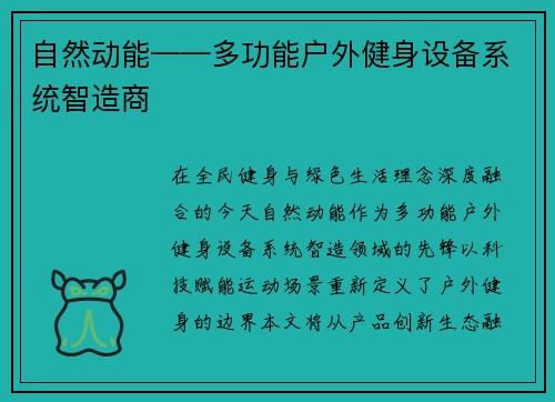 自然动能——多功能户外健身设备系统智造商